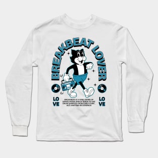 BREAKBEAT  - Lover Cat Retro Mascot (black/blue) Long Sleeve T-Shirt